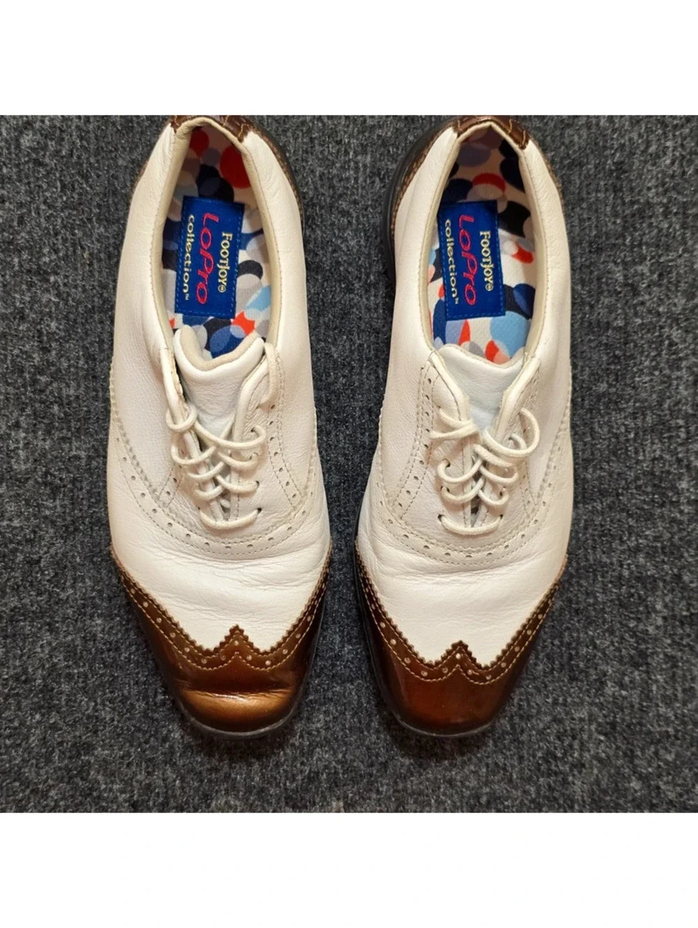 FootJoy LoPro Women’s Wingtip Golf Shoes 5.5M White Bronze